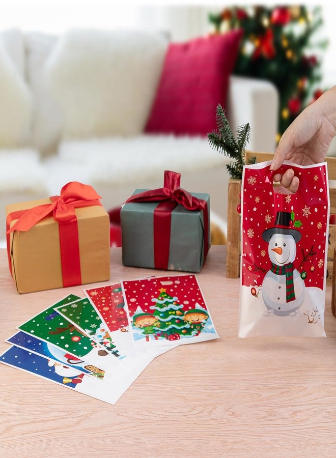 Jocomoni 50Pcs Christmas Goodie Bags Treat Bags Plastic Candy Treat Bags with Handle Gift Bag for Christmas Party Favors Supplies - Image 3